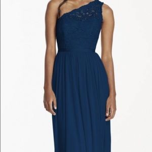 One Shoulder Lace Bridesmaid Dress Navy (Marine)